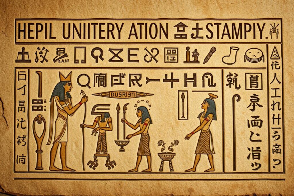 Antike Darstellung der Traumdeutung mit ägyptischen Hieroglyphen und Symbolen Antike Darstellung der Traumdeutung mit ägyptischen Hieroglyphen und Symbolen